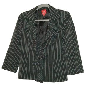 Vintage Oscar de la Renta Black Pinstriped Jacket 90s Pinstripe Ruffle Blazer 6